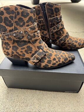 Kenneth Cole Leopard-Print Suede Buckled Ankle Boots - Brown & Black